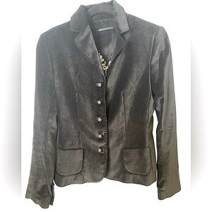 Elie Tahari Black Cotton Velvet Blazer with Bronze Buttons Silk‎ Lined 2